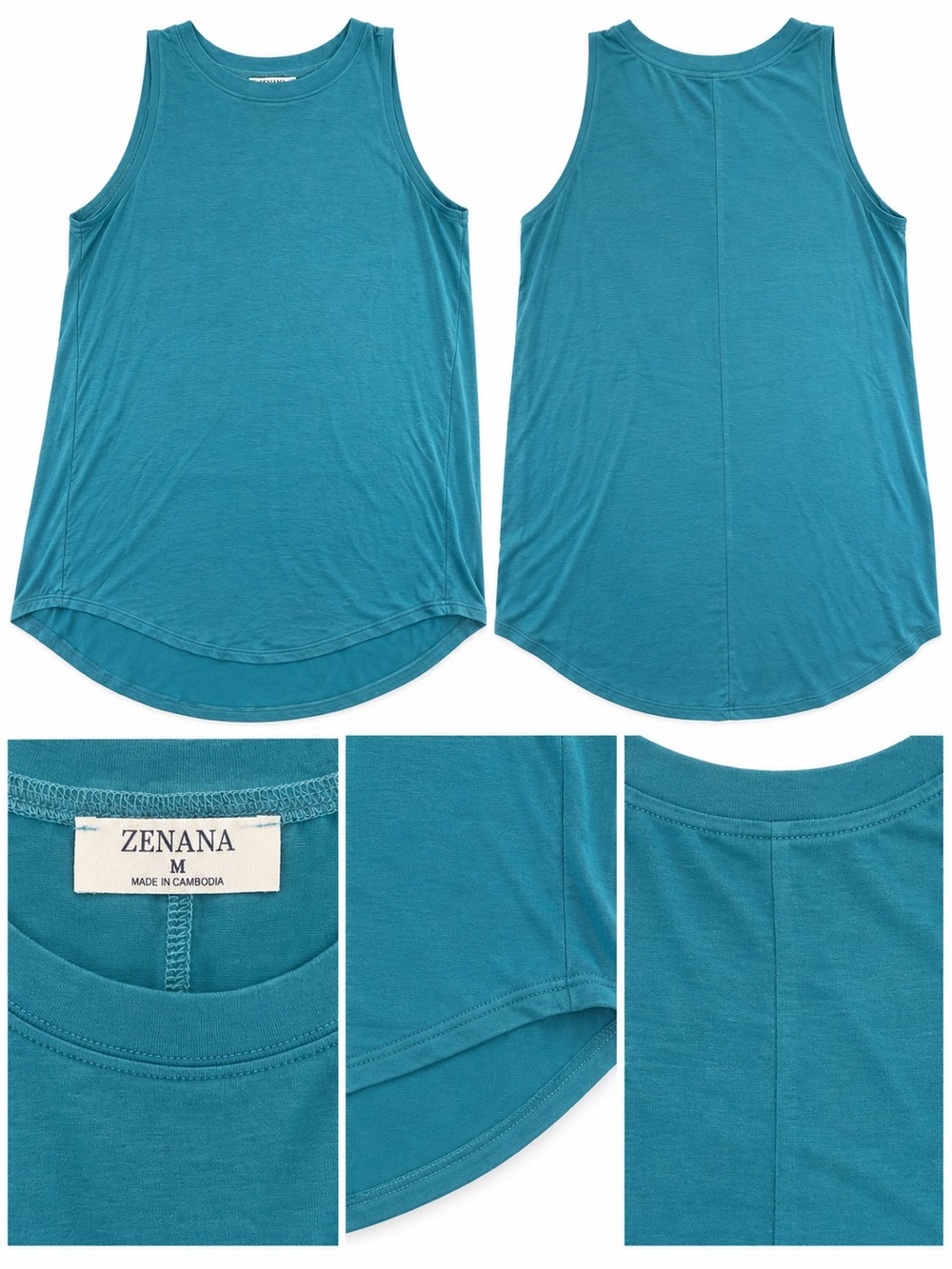 ZENANA Women’s Teal Sleeveless High-Low Tank Top – Size M